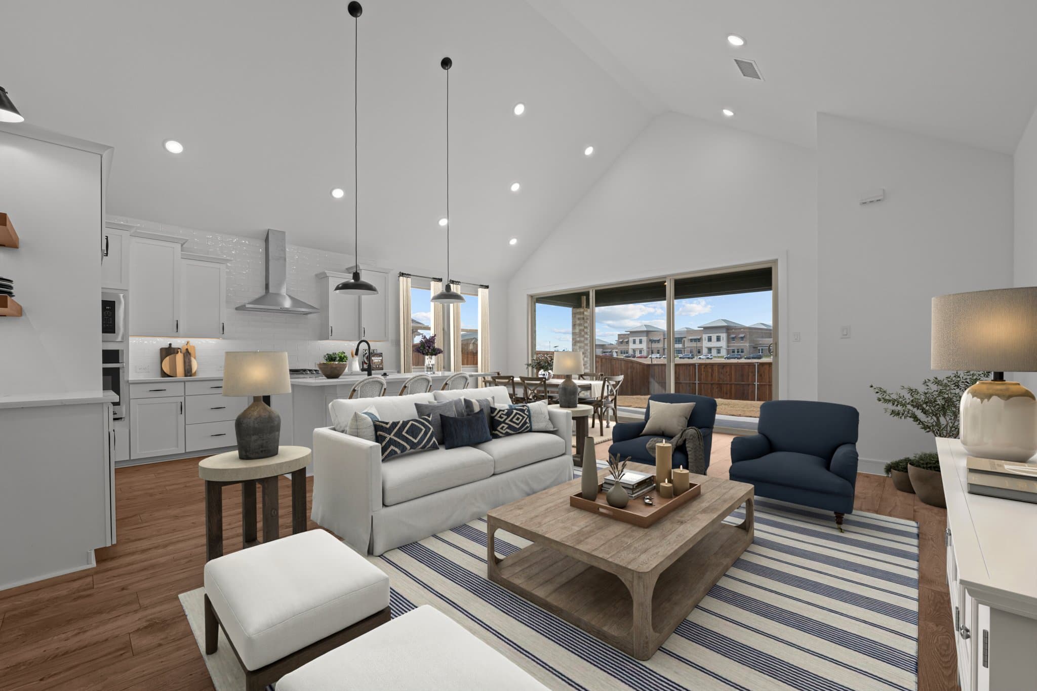 Great room with vaulted ceiling