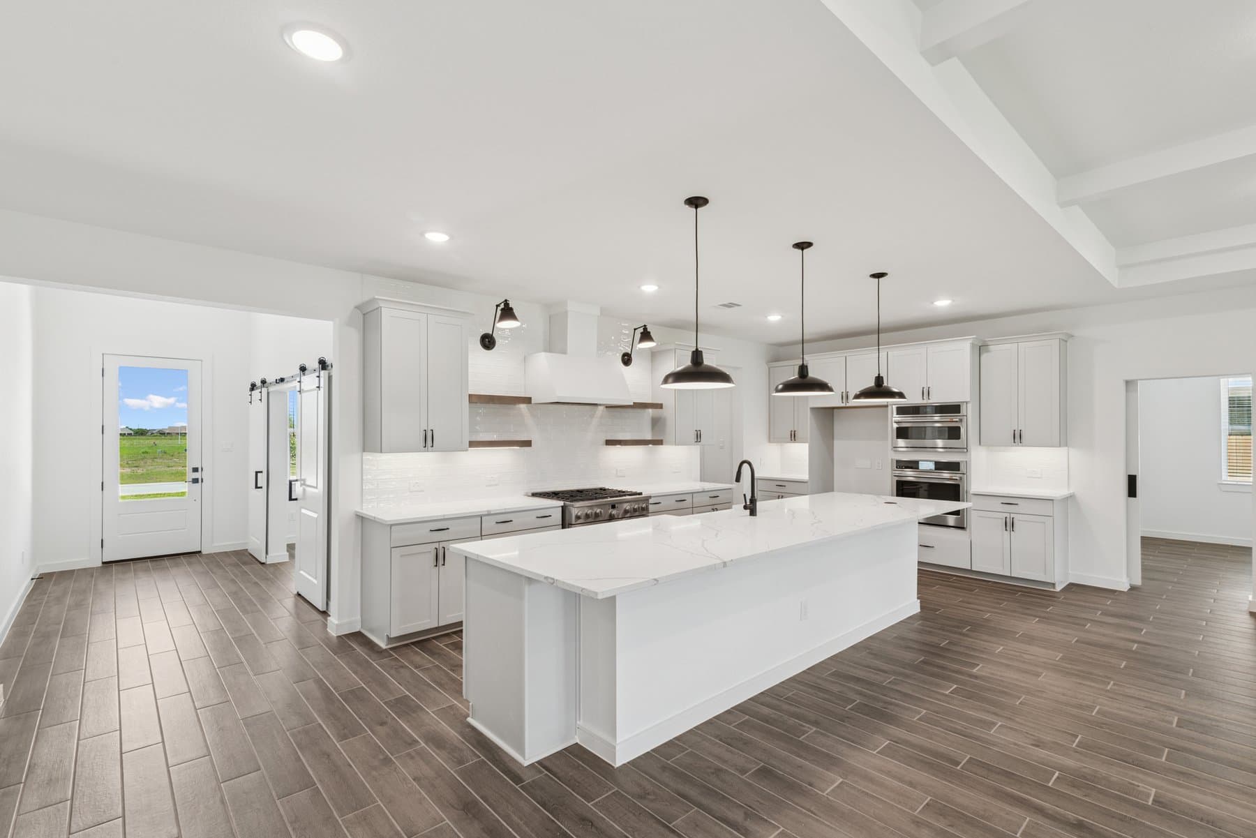 Kitchen with stainless-steel appliances