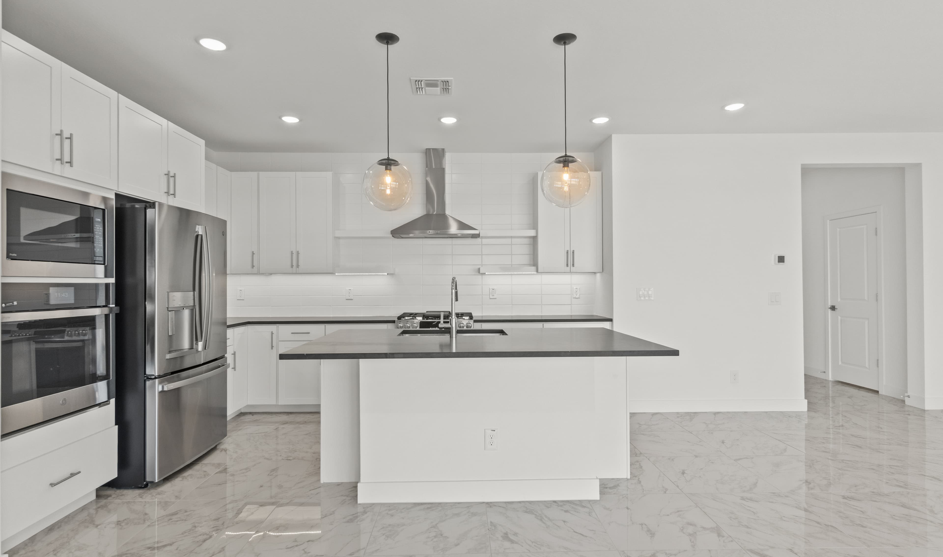 Kitchen with pendant lighting