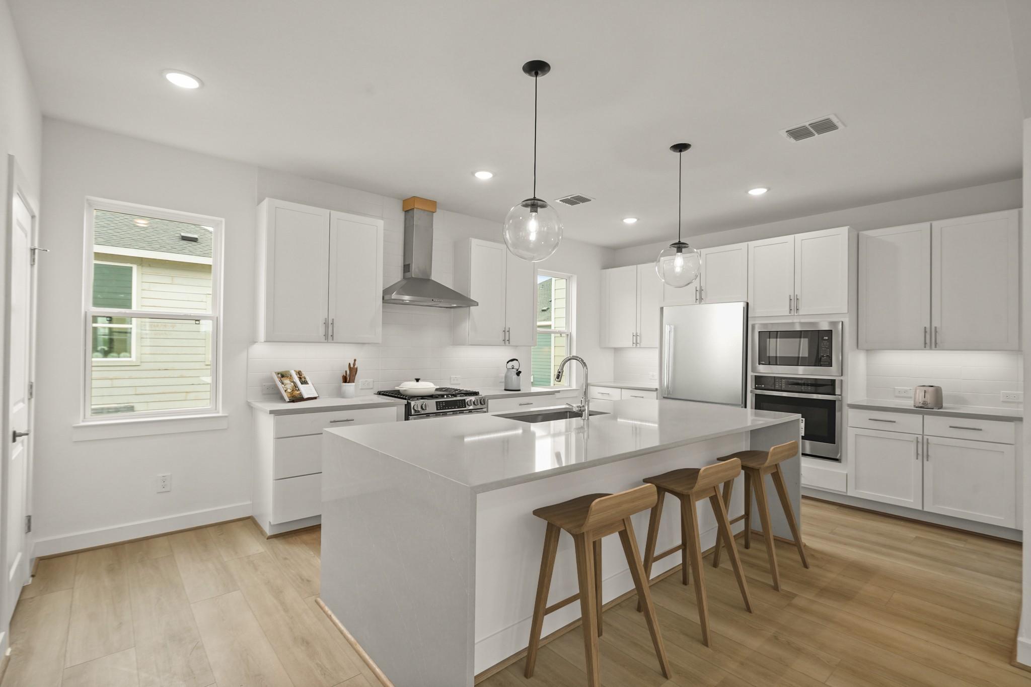 Kitchen with waterfall-edge island