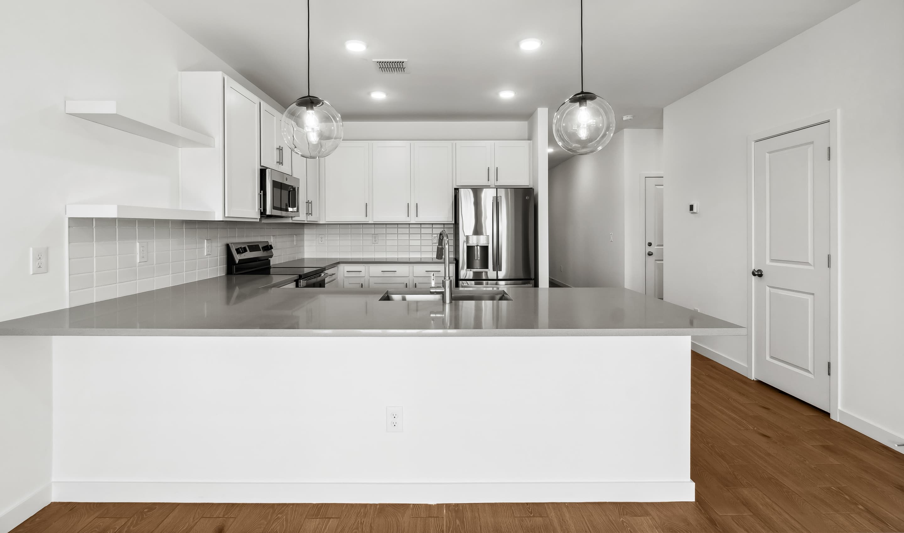 Kitchen with pendant lights