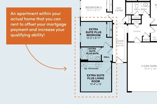 FHA 300s Extra Suite ADU floorplan