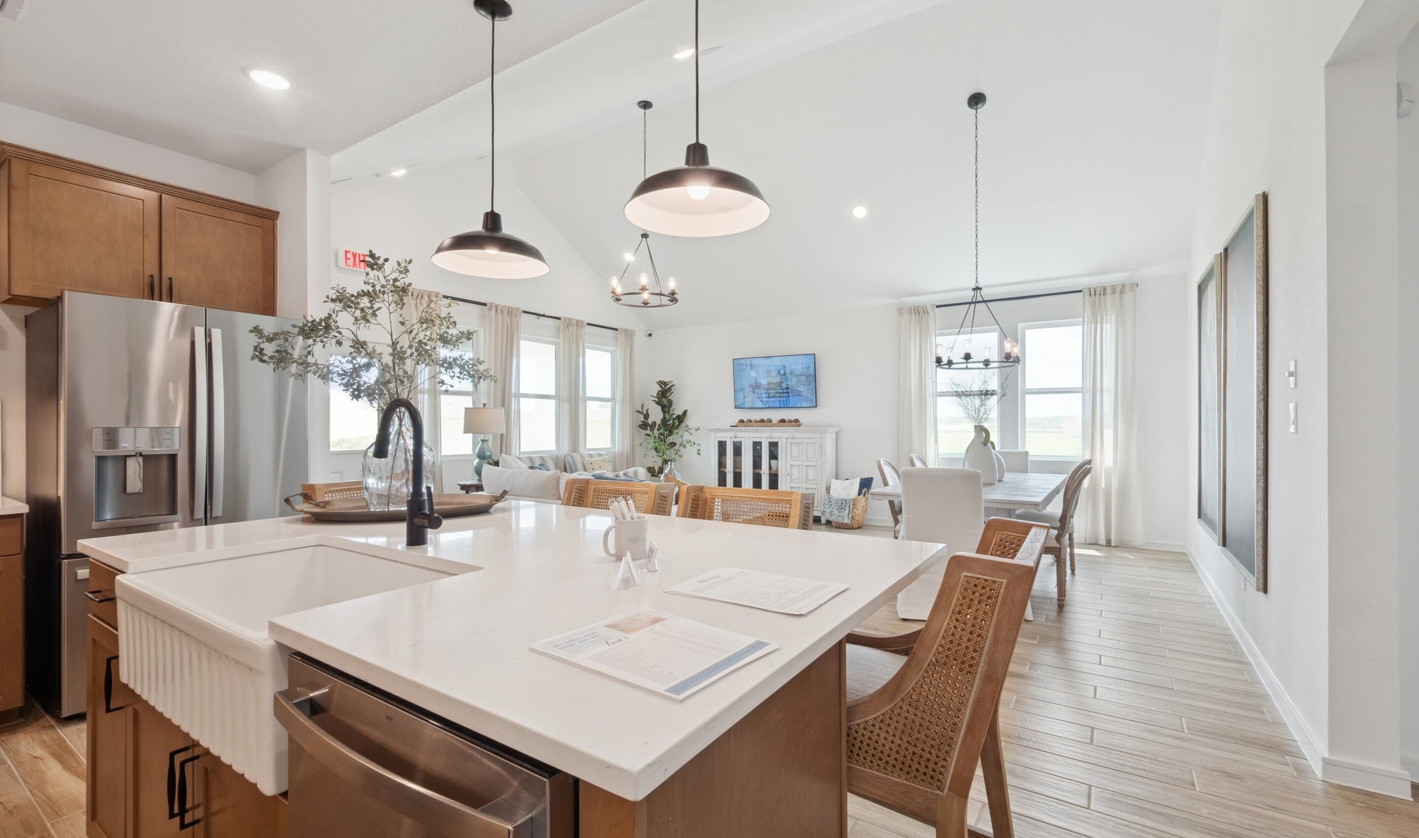 Kitchen overlooking dining area