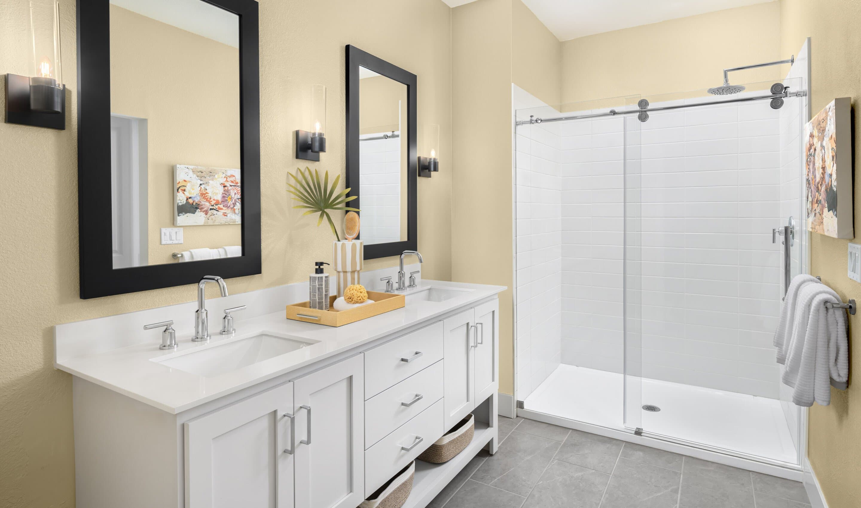 Primary bath with glass shower enclosure